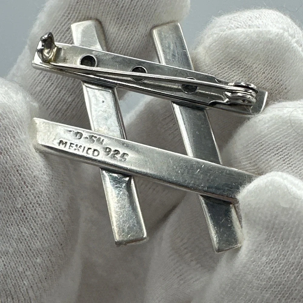 925 Sterling Silver Mexico - Vintage Shiny Smooth Hashtag Symbol Brooch Pin #367